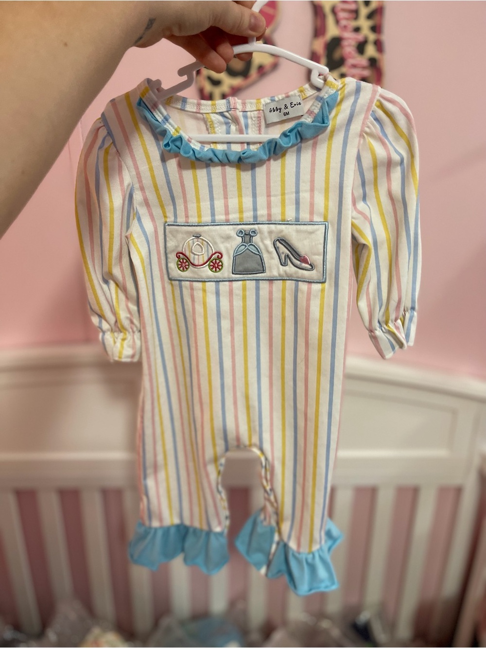 Pink Blue Yellow Stripe Girls One-Piece Romper CINDERELLA ABBY & EVIE